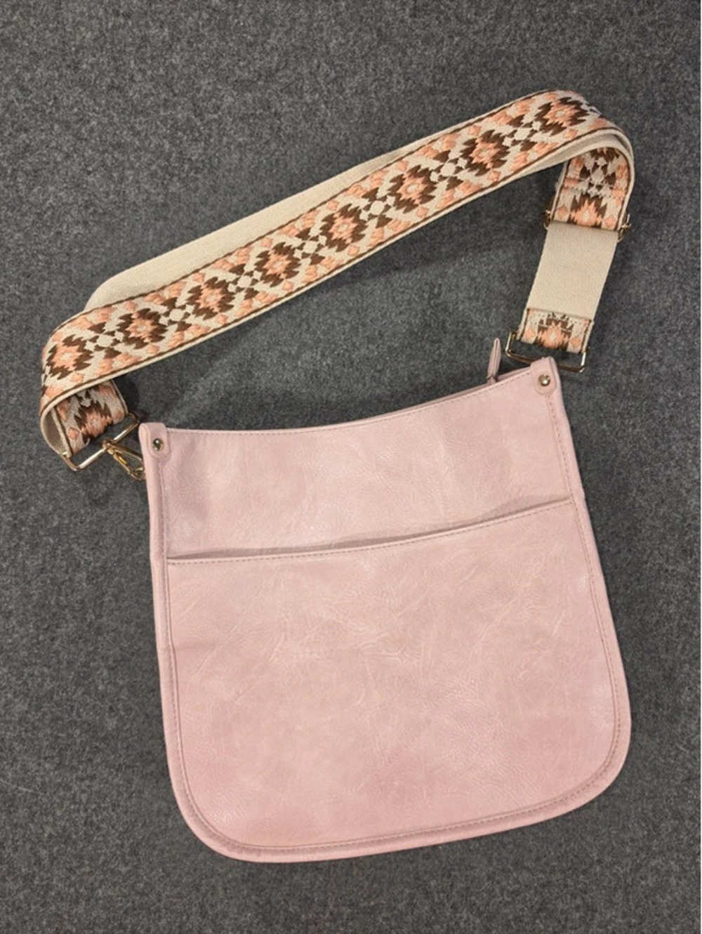 Viva Terry Metallic Pink Vegan Leather Crossbody Bag with Jacquard Strap